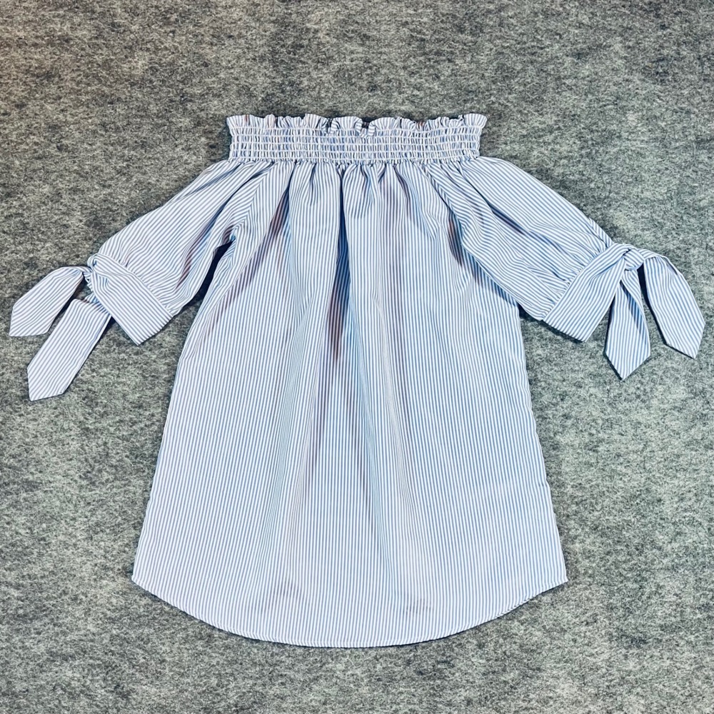 J for Justify Off Shoulder Top Womens S Blue White Striped Coastal Nautical Boho